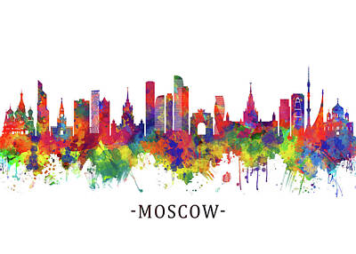 Cities Mixed Media Royalty Free Images - Moscow Russia Skyline Royalty-Free Image by NextWay Art