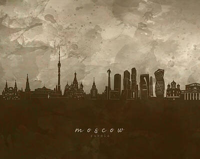Skylines Digital Art - Moscow Skyline Panorama 4 by Bekim M