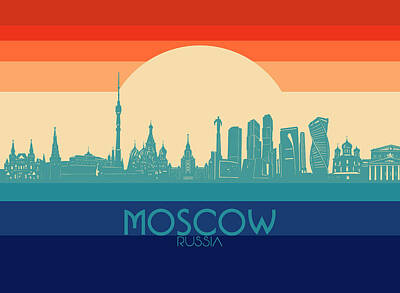 Skylines Digital Art - Moscow skyline retro rainbow by Bekim M