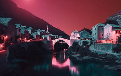 Surrealism Paintings - Mostar      Bosnia  Herzegovina    Landscape  Surreal    ddff      b  ae, by Asar Studios by Romed Roni