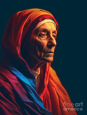Surrealism Paintings - Mother  Theresa  Surreal  Cinematic  Minimalistic  by Asar Studios by Celestial Images