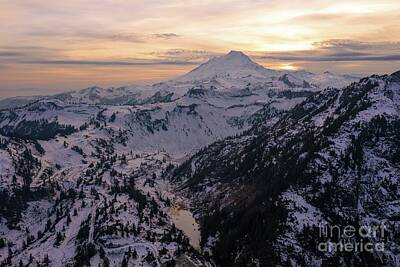 Auto Illustrations - Mount Baker Aerial Dusk Snowscape by Mike Reid