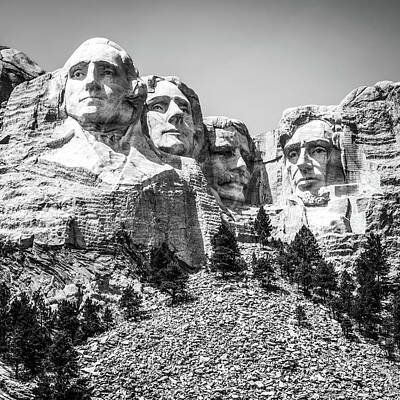 Politicians Photo Royalty Free Images - Mount Rushmore National Memorial 1x1 - Black and White Edition Royalty-Free Image by Gregory Ballos