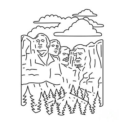 Politicians Digital Art Royalty Free Images - Mount Rushmore National Memorial Shrine of Democracy South Dakota USA Mono Line Art Royalty-Free Image by Aloysius Patrimonio
