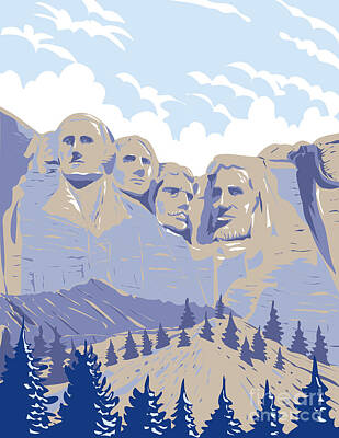 Politicians Digital Art - Mount Rushmore National Memorial Shrine of Democracy South Dakota USA WPA Art Poster  by Aloysius Patrimonio