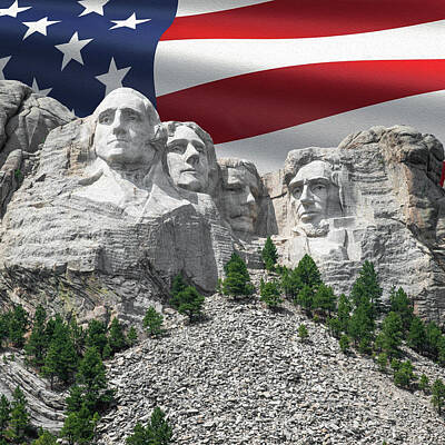 Politicians Photo Royalty Free Images - Mount Rushmore Patriotic Oil Paint Photograph - South Dakota Royalty-Free Image by Gregory Ballos