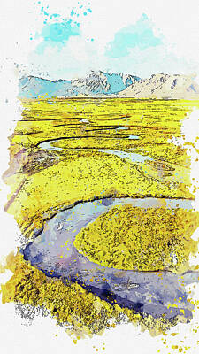 Mountain Paintings - Mountain aerial, ca 2021 by Ahmet Asar, Asar Studios by Celestial Images