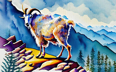 Boho Christmas - Mountain Goat Landscape Horns Rocks by Rhys Jacobson