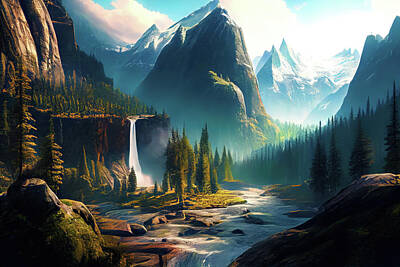 Lilies Digital Art - Mountain Gorge Panorama II by Lily Malor