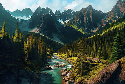 Lilies Digital Art - Mountain Gorge Panorama by Lily Malor