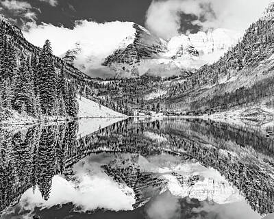 Mountain Royalty-Free and Rights-Managed Images - Mountain Peaks of Maroon Bells Aspen Colorado Monochrome Landscape by Gregory Ballos