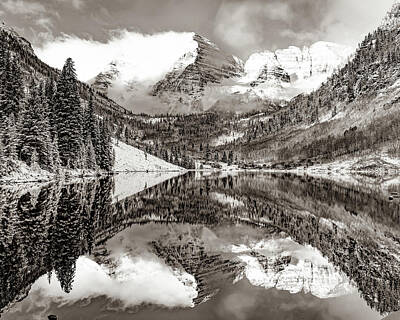 Mountain Royalty-Free and Rights-Managed Images - Mountain Peaks of Maroon Bells Sepia Landscape by Gregory Ballos