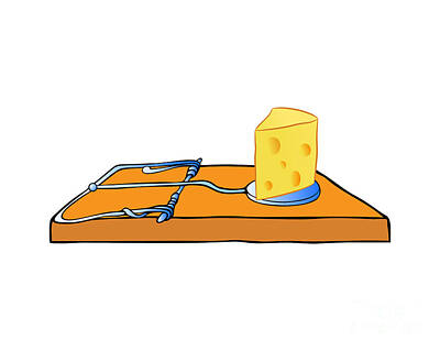 Food And Beverage Drawings - Mousetrap with cheese - trap by Michal Boubin