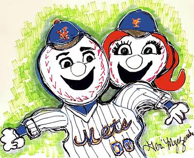 Recently Sold - City Scenes Mixed Media - Mr and Mrs Met New York Mets Mascot  by Geraldine Myszenski