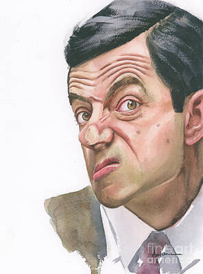 Comics Paintings - Portrait of Rowan Atkinson as Mr. Bean by Anjuna Sainath