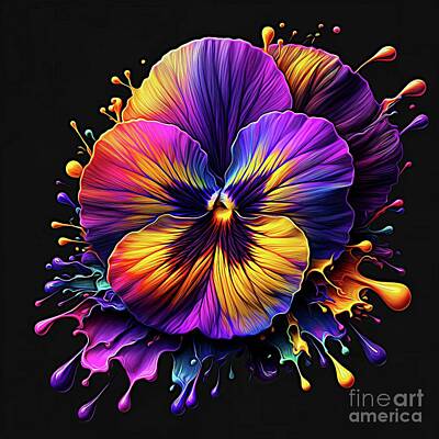 Abstract Flowers Digital Art - Multicolored Pansy With Paint Drip and Expressionist Effect by Rose Santuci-Sofranko
