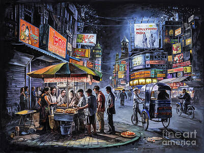 Food And Beverage Paintings - Mumbai India skyline at night by Cortez Schinner