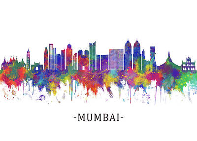 City Scenes Mixed Media - Mumbai Maharashtra Skyline by NextWay Art