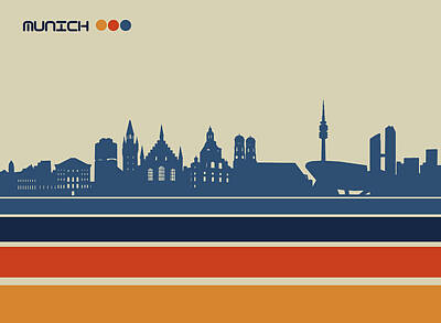 Cities Digital Art - Munich skyline retro 2 by Bekim M