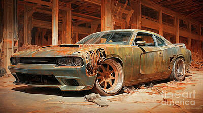 Transportation Drawings - Muscle Car 1134 Dodge ChargerChallenger supercar by Clark Leffler