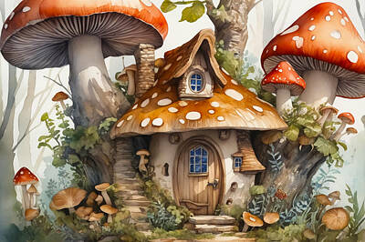 Landscapes Digital Art - Mushroom House by Manjik Pictures
