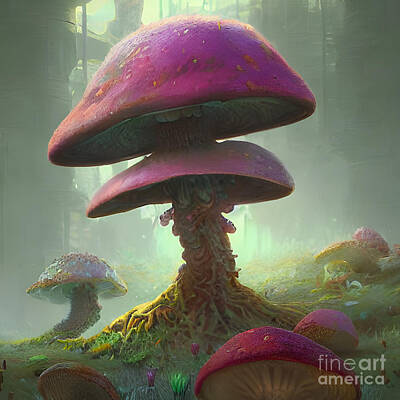 Surrealism Royalty-Free and Rights-Managed Images - Mushrooms 2 by Elle Arden Walby