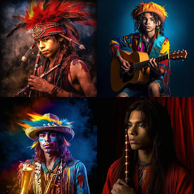 Musicians Royalty Free Images - Musician  Youth  from  Coushatta  Tribe  USA  extreme  bfbad  bc  c  c  afeceee, by Asar Studios Royalty-Free Image by Romed Roni