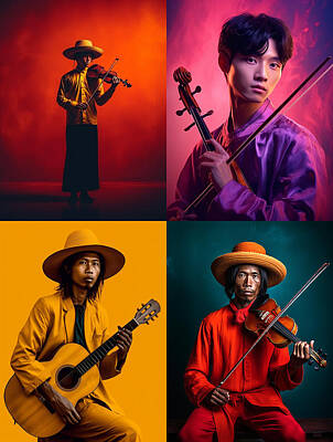 Music Paintings - Musician    Youth  from  Koho  People  Vietnam  extrem  fdba  b  f  ab  ffeafae, by Asar Studios by Romed Roni
