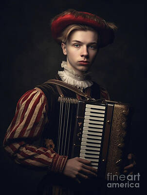 Musician Paintings - Musician  Youth  from  Russia  extremely  handsome  by Asar Studios by Celestial Images