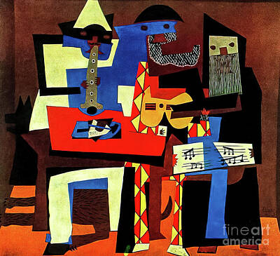 Musicians Rights Managed Images - Musicians With Masks I by Pablo Picasso 1921 Royalty-Free Image by Pablo Picasso
