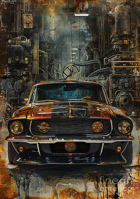 Steampunk Digital Art - Mustang in a steampunk-themed setting  by Destiney Sullivan