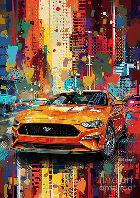 Sports Digital Art - Mustang with a digital pixel art style car lovers gift, fathers day gift, gift for him by Destiney Sullivan