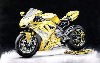 Sports Painting Royalty Free Images - Mv Agusta F3 800 2018 Amg Yellow Sports Bike Photosession Royalty-Free Image by Lowell Harann