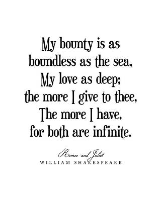 Beach Digital Art - My bounty is as boundless as the sea - William Shakespeare Quote - Literature - Typography Print by Studio Grafiikka