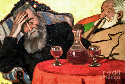 Wine Paintings - My Father and Uncle Piacsek Drinking Red Wine by Jozsef Rippl-Ronai 1907 by Jozsef Rippl-Ronai