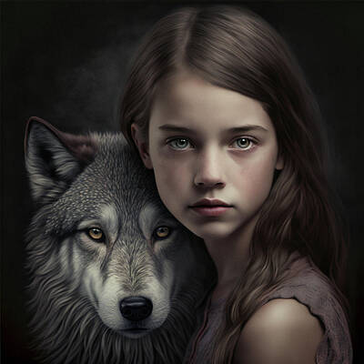 Fantasy Digital Art - My Pet Wolf by Robert Knight