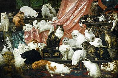 Mammals Drawings - My Wifes Lovers By Carl Kahler Cat Painting by Carl Kahler