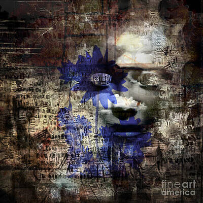 Surrealism Digital Art Rights Managed Images - Mystic face and blue flower Royalty-Free Image by Bruce Rolff