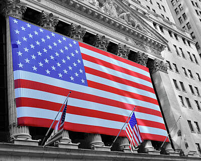 Landmarks Rights Managed Images - New York Stock Exchange American Flag 2 Royalty-Free Image by Allen Beatty