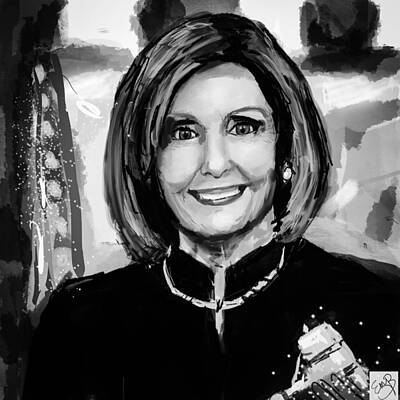 Politicians Mixed Media - Nancy Pelosi BW by Eileen Backman