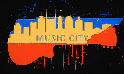 Musicians Mixed Media Royalty Free Images - Nashville Music City Skyline On Guitar Royalty-Free Image by Dan Sproul