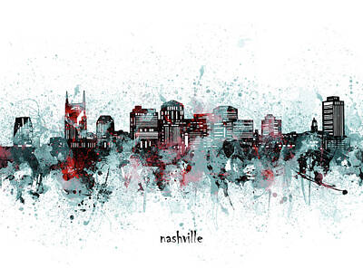 Skylines Royalty-Free and Rights-Managed Images - Nashville Skyline Artisticv2 by Bekim M