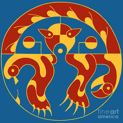 Landmarks Drawings - Native American  Cat bird snake bright colors by Heidi De Leeuw