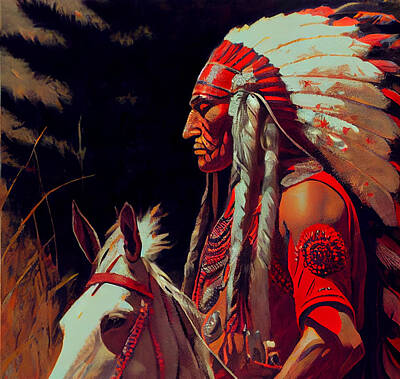 Landmarks Digital Art - Native  American  Chief  Side  Face  masterful  photo  by Asar Studios by Celestial Images