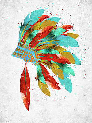 Nailia Schwarz Food Photography - Native American headdress colorful watercolor by Mihaela Pater