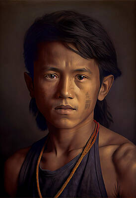 Landmarks Digital Art - Native  American  Indian  navajo  boy  intricate  det  by Asar Studios by Celestial Images
