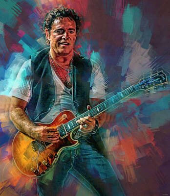 Musician Mixed Media Rights Managed Images - Neal Schon Royalty-Free Image by Mal Bray