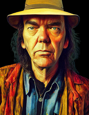Musicians Digital Art Rights Managed Images - Neil Young Up Late -Into the Black Royalty-Free Image by Craig Boehman