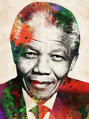 Recently Sold - Politicians Digital Art - Nelson Mandela colorful watercolor portrait by Mihaela Pater