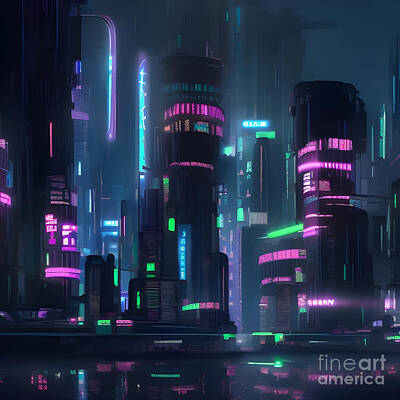 Science Fiction Digital Art - Neon Cyberpunk Metropolis by Philip Openshaw